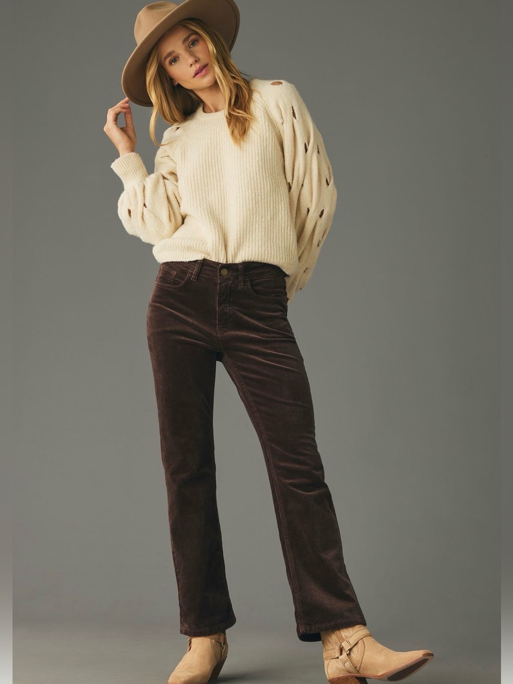 NWT Pilcro Yaya Mid-Rise Corduroy Crop Flare Jeans Dark Brown 27